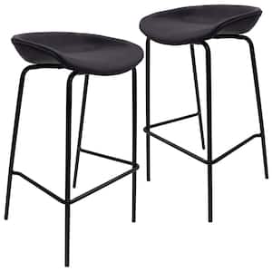 Servos Modern Barstool with Upholstered Faux Leather Seat and Powder Coated Iron Frame, Set of 2 (Black)