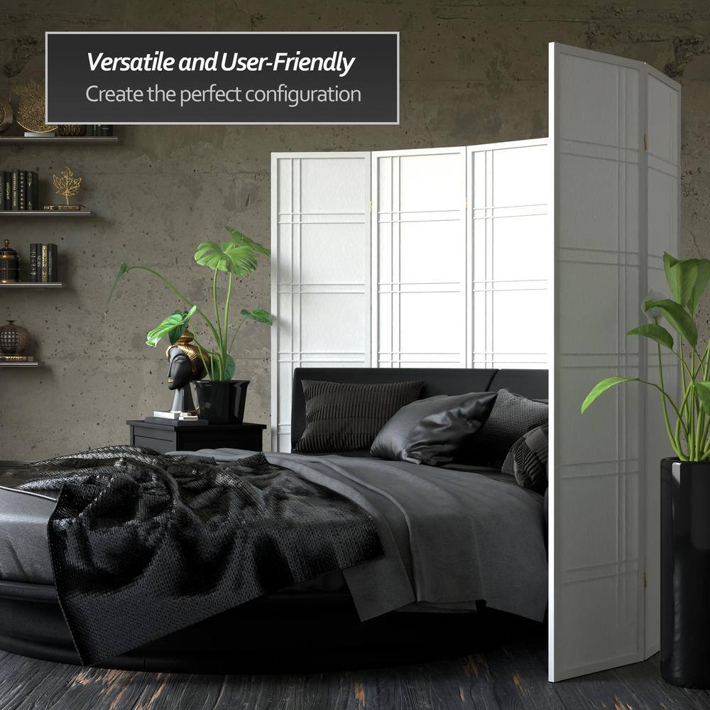 White 6 ft. Tall Shoji Folding Room Divider with Hardwood Frame