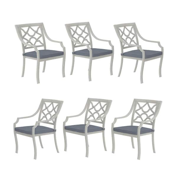 Gray Cast Aluminum Stackable Outdoor Dining Chair with Dark Gray Cushions (6-Pack)