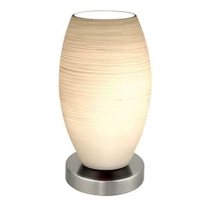 Batista 8-3/4 in. 1-Light Matte Nickel and White Table Lamp