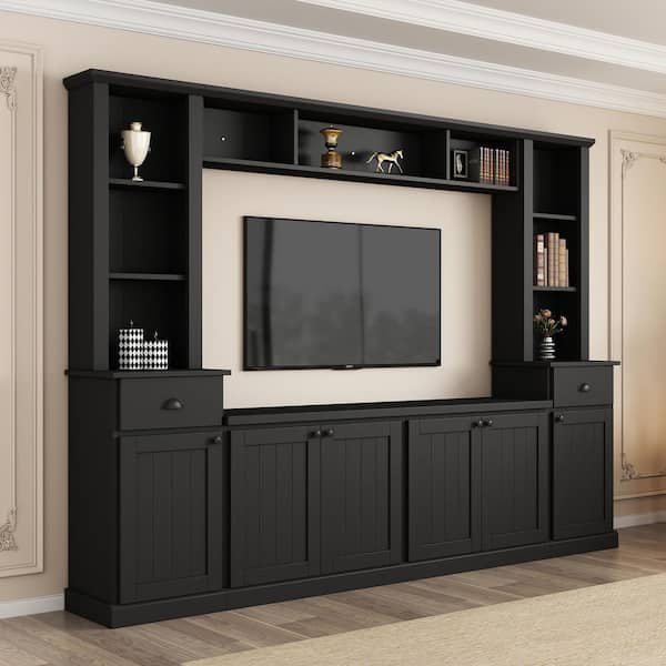 Harper & Bright Designs Black Minimalist Entertainment Center Fits TV's up to 75 in. with Bridge and Adjustable Shelves