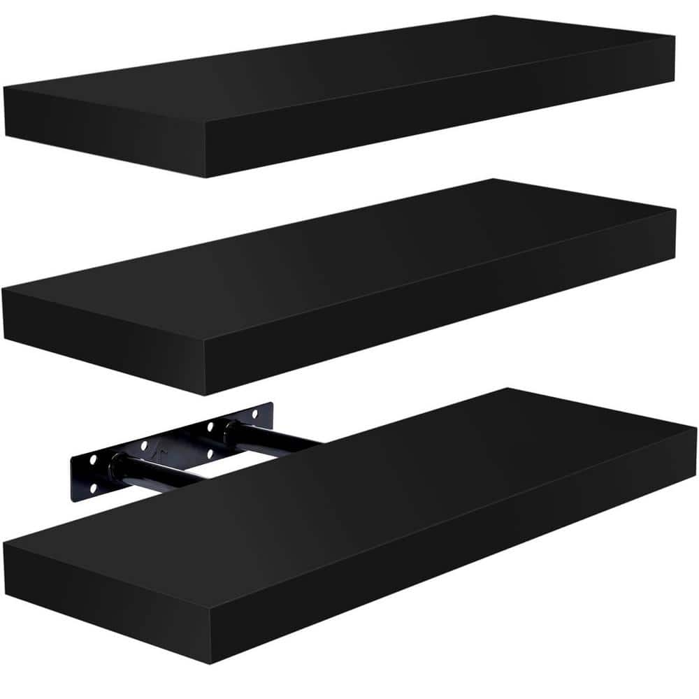 16.25 in. W x 5.5 in. D Black Wood Decorative Wall Shelf (3-Pieces)