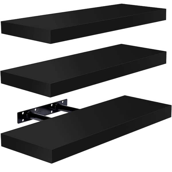 Unbranded 16.25 in. W x 5.5 in. D Black Wood Decorative Wall Shelf (3-Pieces)
