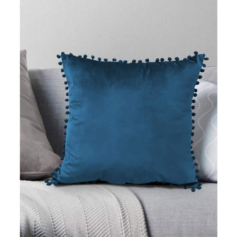 Harper Lane Pom Pom Sapphire Blue 18 in. x 18 in. Throw Pillow