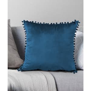 Pom Pom Sapphire Blue 18 in. x 18 in. Throw Pillow