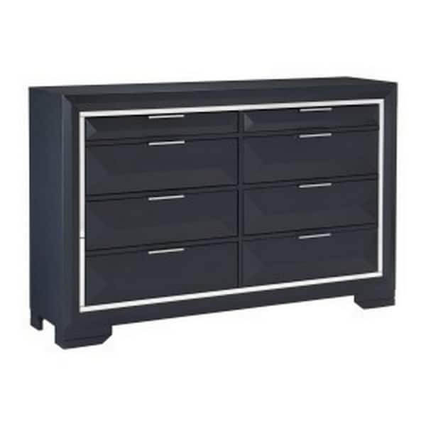 Benjara Midnight Blue 8-Drawer 60.5 in. Wide Dresser Without Mirror