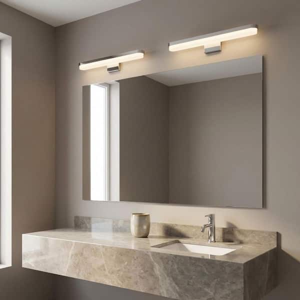 Ismay 27 in. W x 5 in. H 1-Light Chrome LED Bathroom Vanity Light with Matte Frosted Acrylic Panels