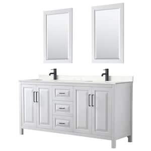 Daria 72 in. W x 22 in. D x 35.75 in. H Double Bath Vanity in White with Carrara Cultured Marble Top and 24 in. Mirrors