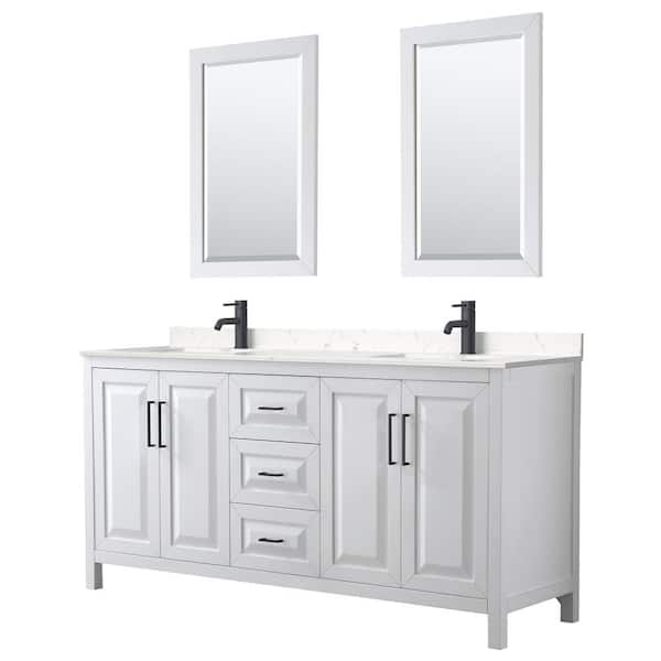 Wyndham Collection Daria 72 in. W x 22 in. D x 35.75 in. H Double Bath Vanity in White with Carrara Cultured Marble Top and 24 in. Mirrors
