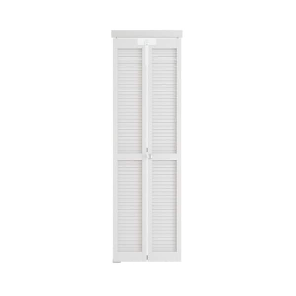 30 in. x 80 in. Full-Panel Louver Solid Core White PVC Covering MDF Wood Bi-fold Door with Locks, Handles and Hardwares