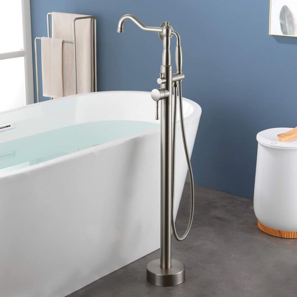 Brushed Nickel Freestanding Tub Faucet with Hand Shower