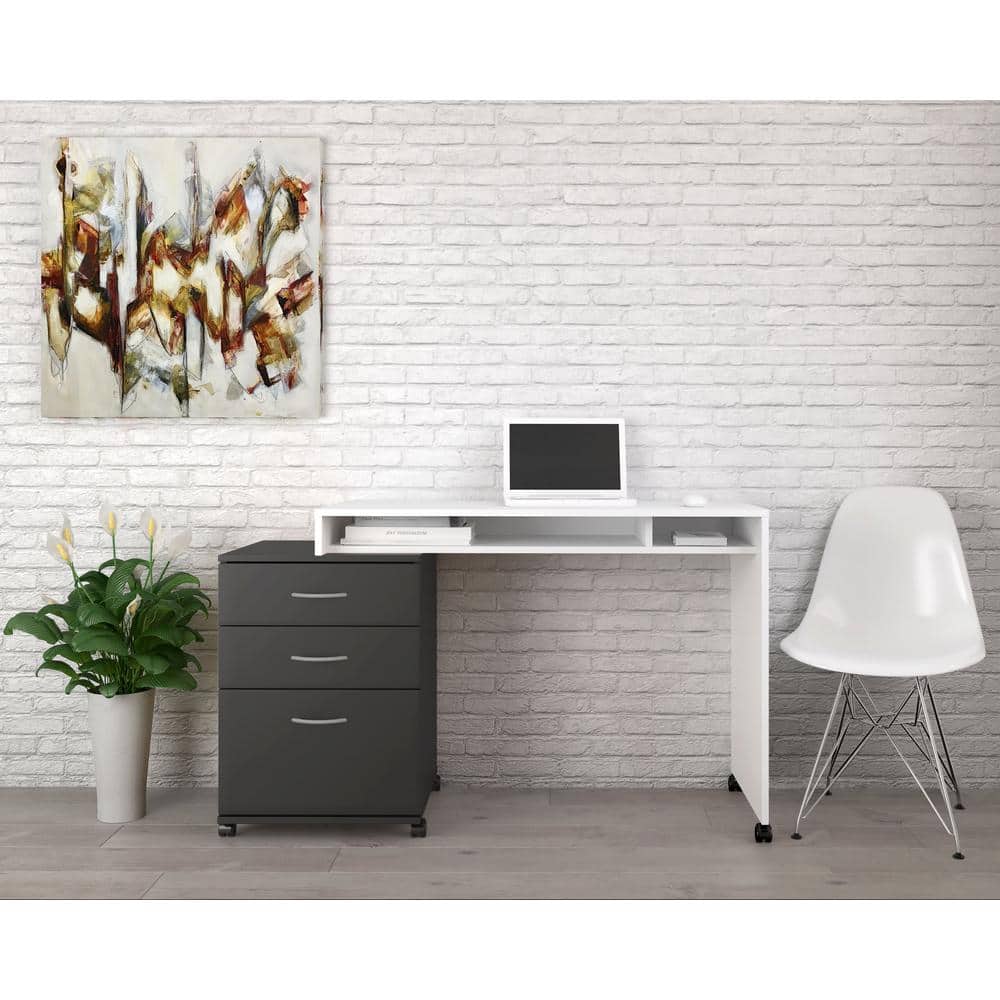 Black 3-Drawer Mobile Filing Cabinet with Metal Handles