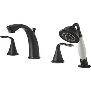 Majestic Two Handle Top Deck Mount Roman Tub Faucet with Hand Held Shower in Oil Rubbed Bronze