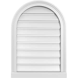 20 in. x 28 in. Round Top Surface Mount PVC Gable Vent: Functional with Brickmould Sill Frame