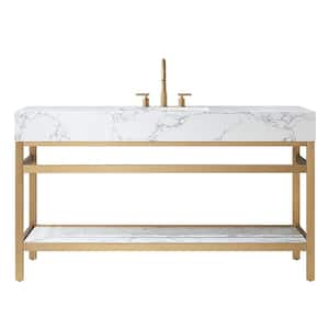 Ecija 60 in.W x 22 in.D x 33.9 in.H Single Sink Bath Vanity in Brushed Gold with White Stone Top