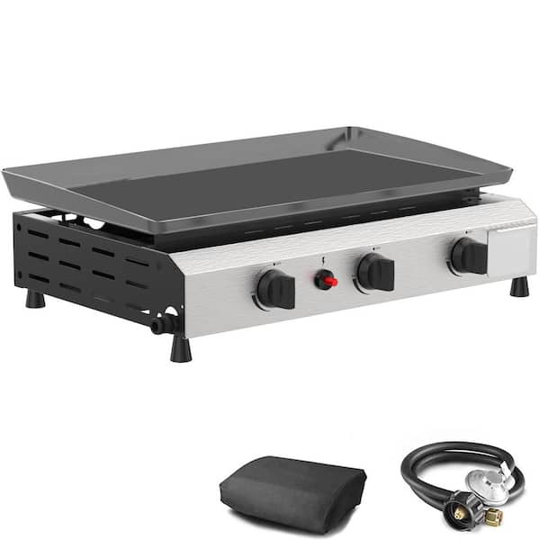 3 Burner 23.3 in. Outdoor Propane Gas Griddle Stainless Steel Flat Top with Side Shelves, 30000 BTU, Portable
