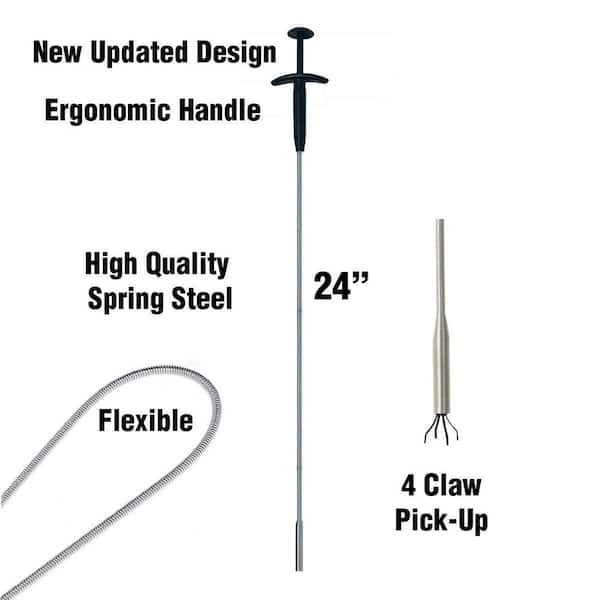 GrabEasy 60 in. Ergonomic Handle, Flexible, 4 Claw Pick-Up Tool, Jewelry  Retriever, Clog Remover, Drain Snake in Chrome PF0408 - The Home Depot