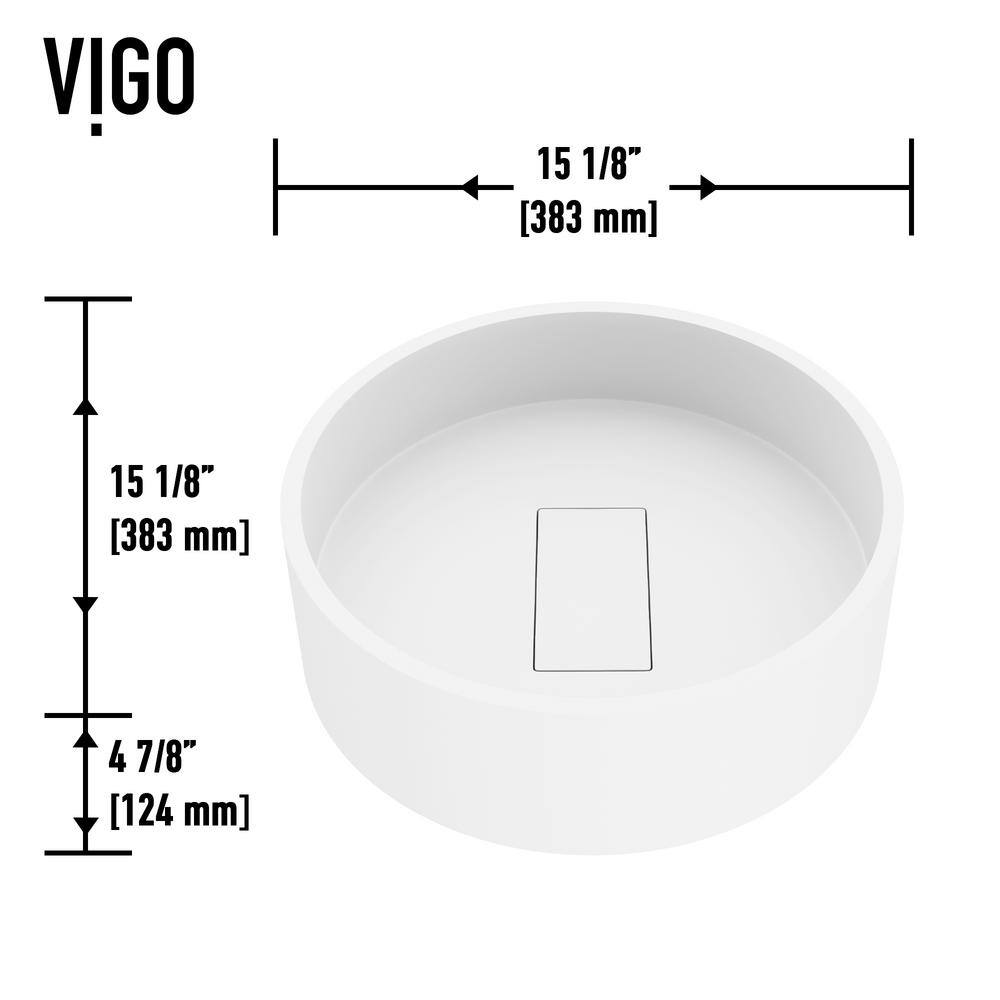 Bryant 15" Round White Matte Stone Vessel Sink with Faucet