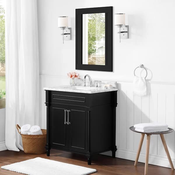 Aberdeen 30 in. Single Sink Freestanding Black Bath Vanity with Carrara Marble Top (Assembled)