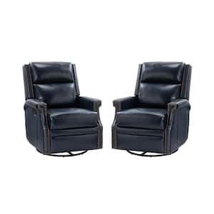 Dryope Navy Leather Swivel Rocker Recliner with Nailhead Trim (Set of 2)