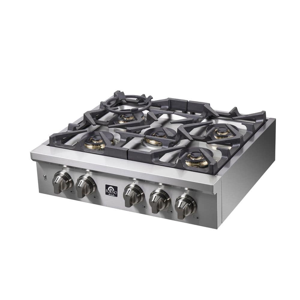 30-inch Stainless Steel 5 Burner Gas Cooktop with Cast Iron Grates