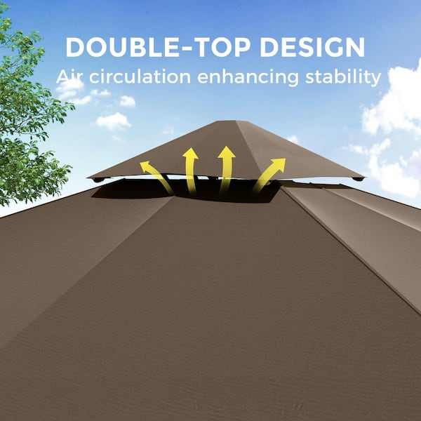 EGEIROSLIFE 12 ft. x 12 ft. Brown Double Roof Soft Top Metal