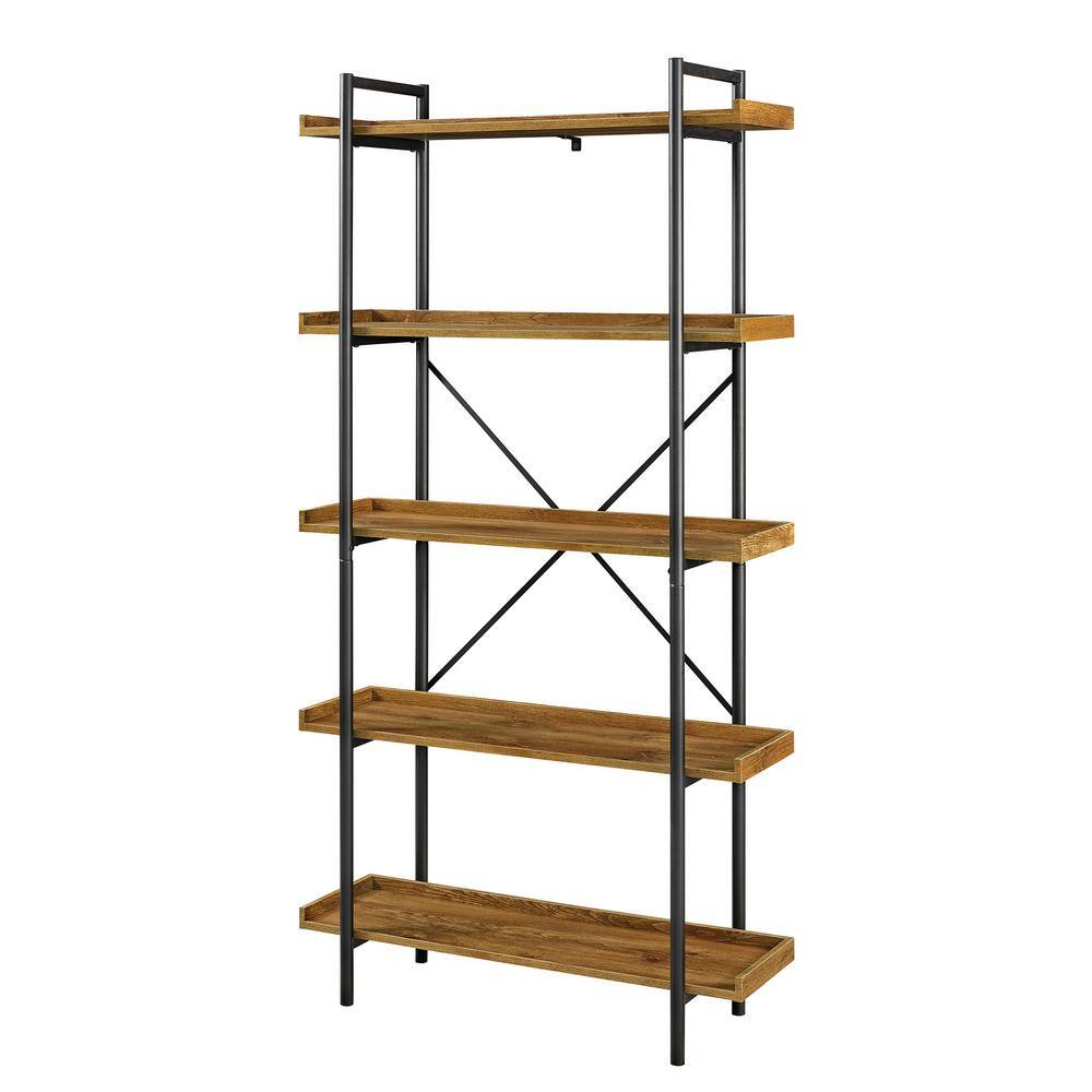 Adjustable Black Wood 36" Urban Etagere Bookshelf with 5 Shelves