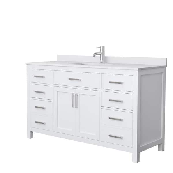 Wyndham Collection Beckett 60 In W X 22 D Single Bath Vanity White With Cultured Marble Top Basin Wcg242460swhwcunsm The Home Depot - Home Depot Bathroom Vanity Single Sink