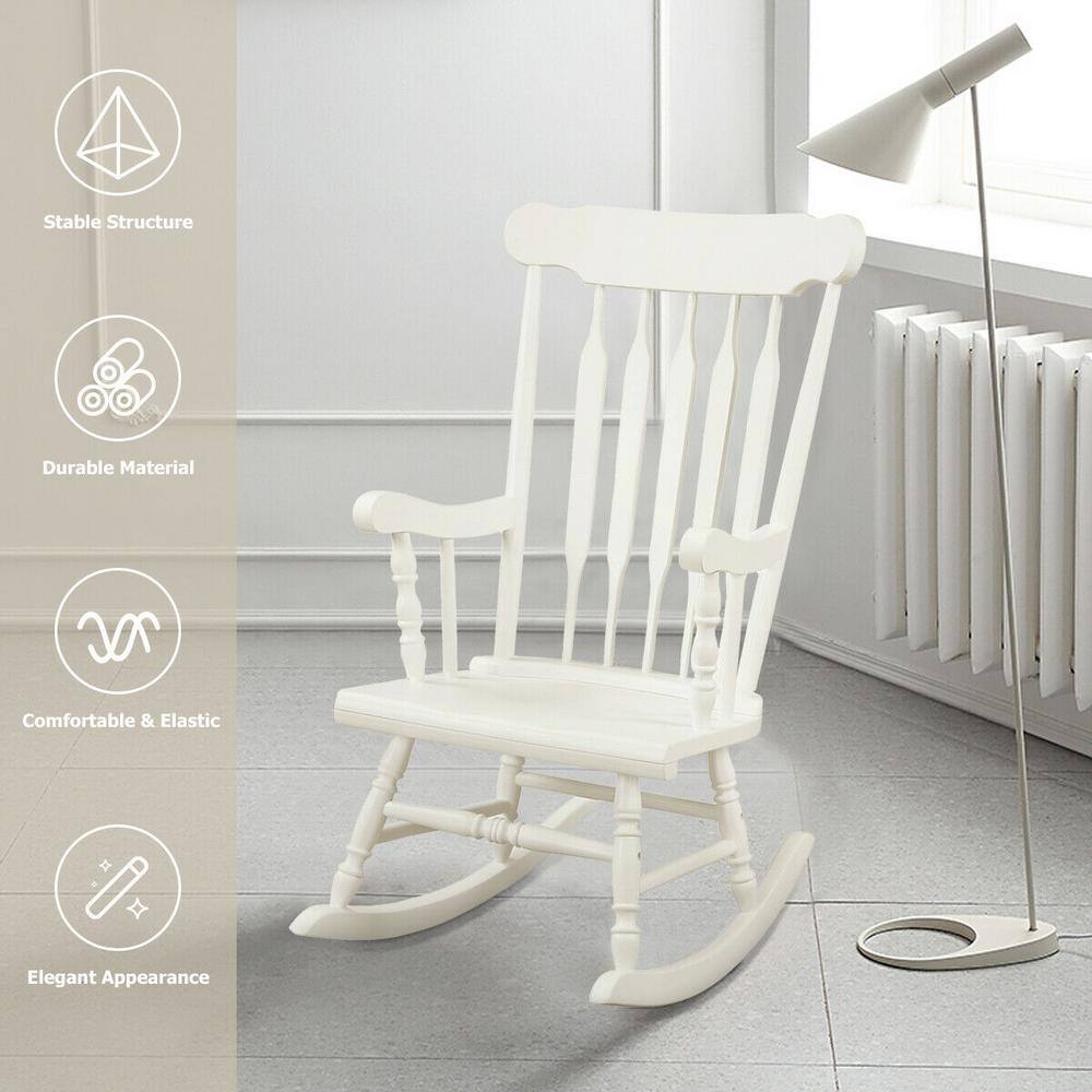 White Solid Wood Traditional Outdoor Rocking Armchair