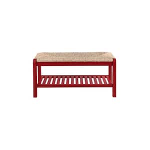 Dorsey Chili Red Wood Entryway Bench with Rush Seat (37.99 in. W x 17.72 in. H)