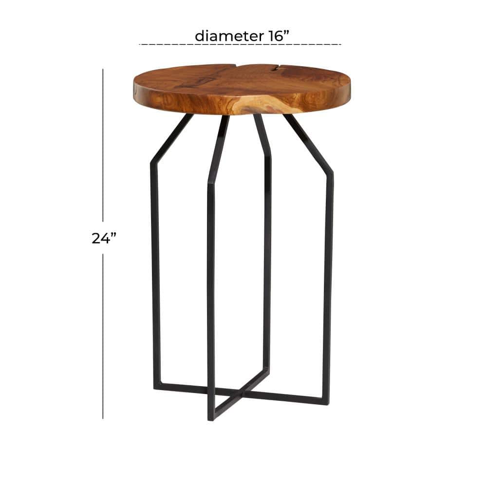 Sophisticated Teak and Iron Round Side Table