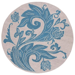 Abstract Beige/Blue  6 ft. x 6 ft. Oversized Floral Round Area Rug