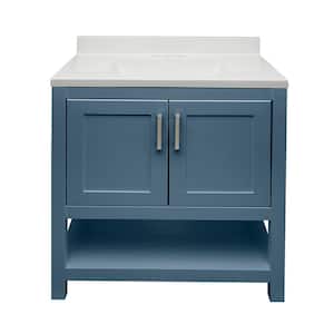 Tufino 31 in. W x 22 in. D x 36 in. H Bath Vanity in Navy Blue with Cultured Marble Vanity Top in White with Backsplash