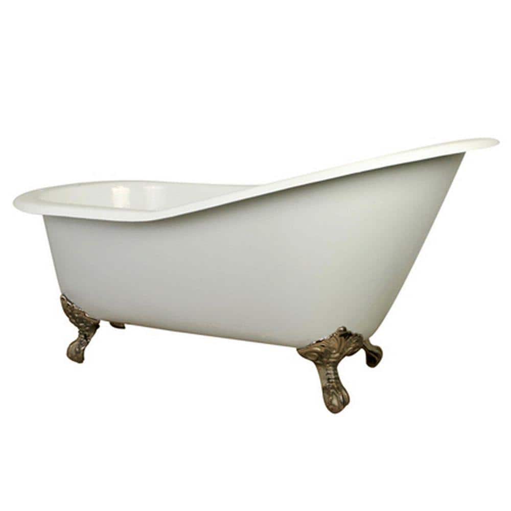 62 in. Cast Iron Brushed Nickel Claw Foot Slipper Tub with 7 in. Deck Holes