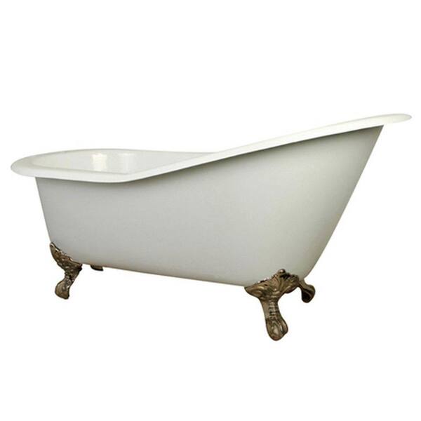 Aqua Eden 62 in. Cast Iron Brushed Nickel Claw Foot Slipper Tub with 7 in. Deck Holes in White