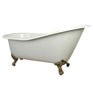 61 in. Cast Iron Brushed Nickel Slipper Clawfoot Bathtub with 7 in. Deck Holes in White