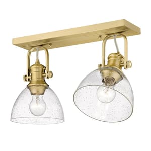 Hines 17.88 in. 2-Light Brushed Champagne Bronze Seeded Glass Semi-Flush Mount