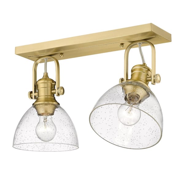Golden Lighting Hines 17.88 in. 2-Light Brushed Champagne Bronze Seeded Glass Semi-Flush Mount