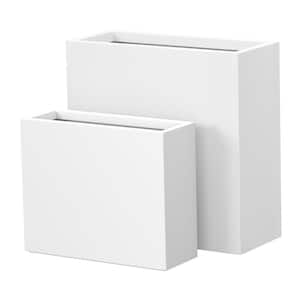 Modern 16 in., 24 in. H Large Tall Crisp White Concrete Elongated Square Outdoor Planter Plant Pots (Set of 2)