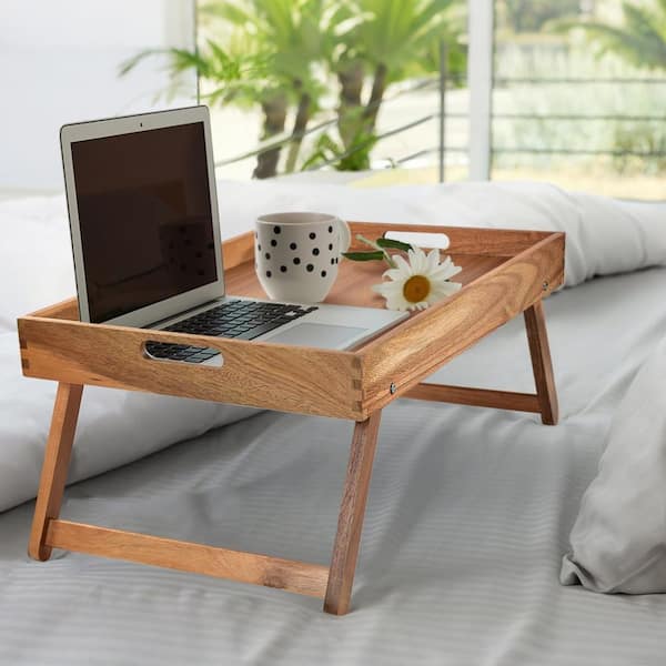 22 x 14 in Folding Bed Tray Table, Extra Large Acacia Wood