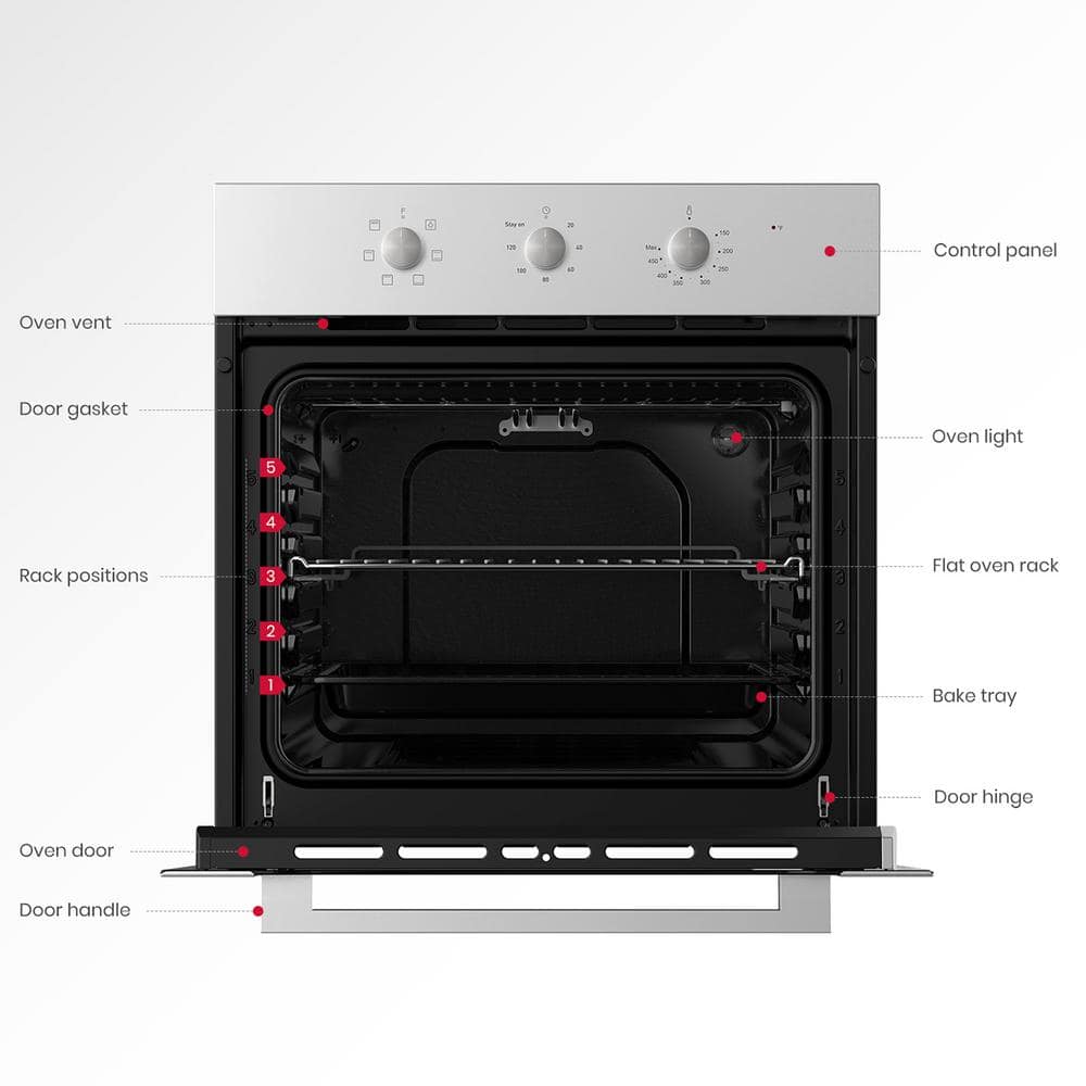 24" Stainless Steel Electric Single Wall Oven with 6 Cooking Functions