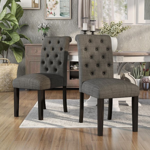 Furniture of America Lorcan Farmhouse Upholstered Antique Black and Gray Side Dining Chairs (Set of 2)