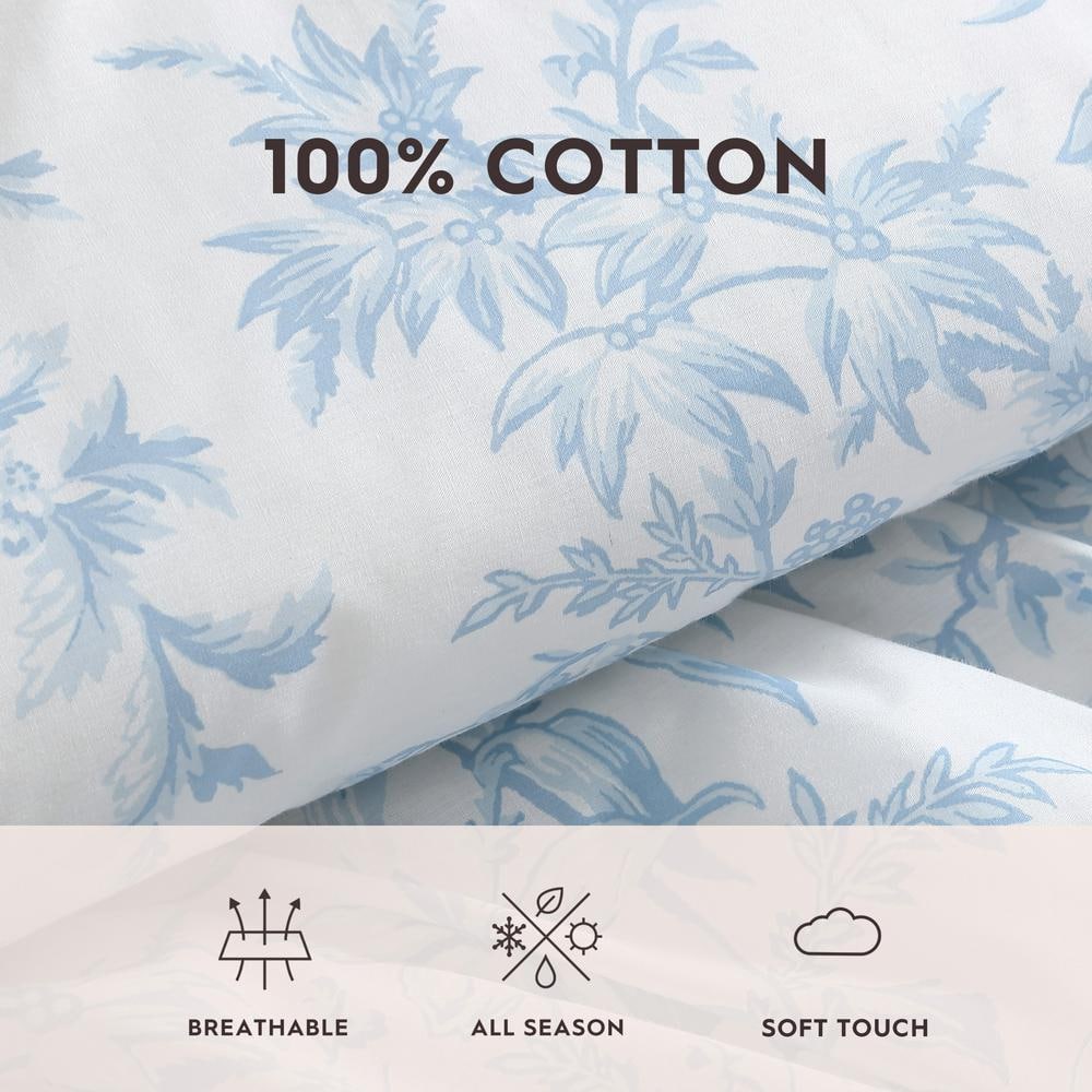 King Blue Cotton Reversible Comforter Set with Shams