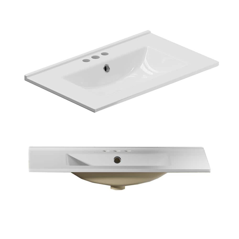 30 in. W x 18.3 in. D Ceramic White Rectangular Single Sink Bathroom Vanity