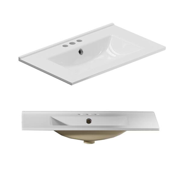 Simple Project 30 in. W x 18.3 in. D Ceramic White Rectangular Single Sink Bathroom Vanity Top in White