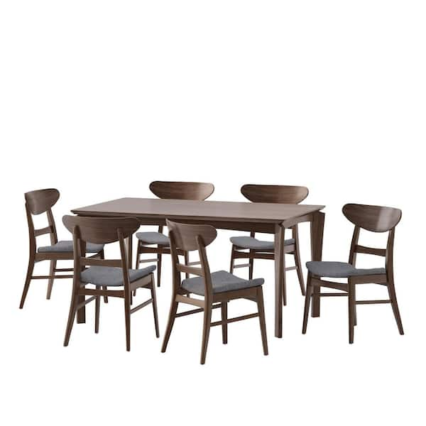 Noble House Carmody 7-Piece Walnut and Dark Gray Dining Set 110695 ...