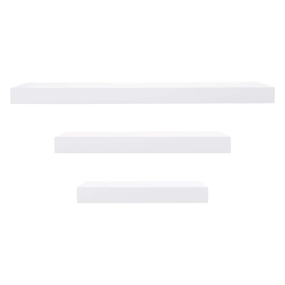 Contemporary Minimalist White Floating Wall Shelf Set
