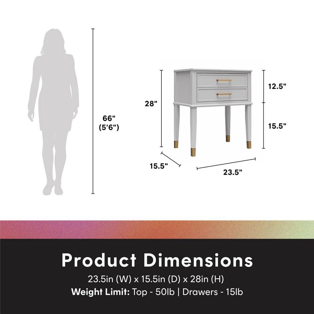 Dove Gray Wooden End Table with Gold Accents and Storage