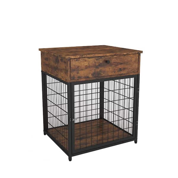 Tatahance 19.69 in. Rustic Brown Rectangle Wood End Table with Dog Crates