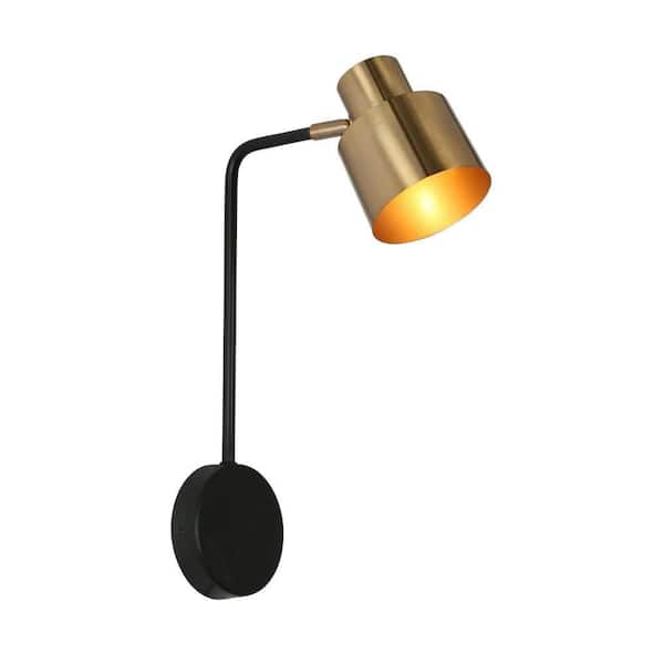 Modern Industrial 1-Light Brass Wall Sconce Lighting, Adjustable Black Wall lamp for Bedroom, Hallway, Armed Sconce